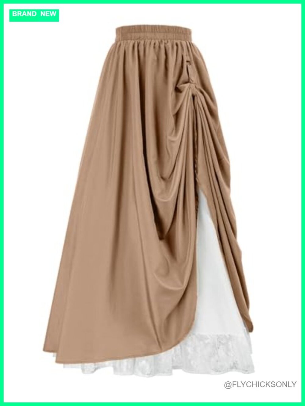Womens Renaissance Maxi Skirt Lace Trim Elastic Waist Ren Faire Costume